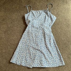 Blue mini dress with thick ties in the back